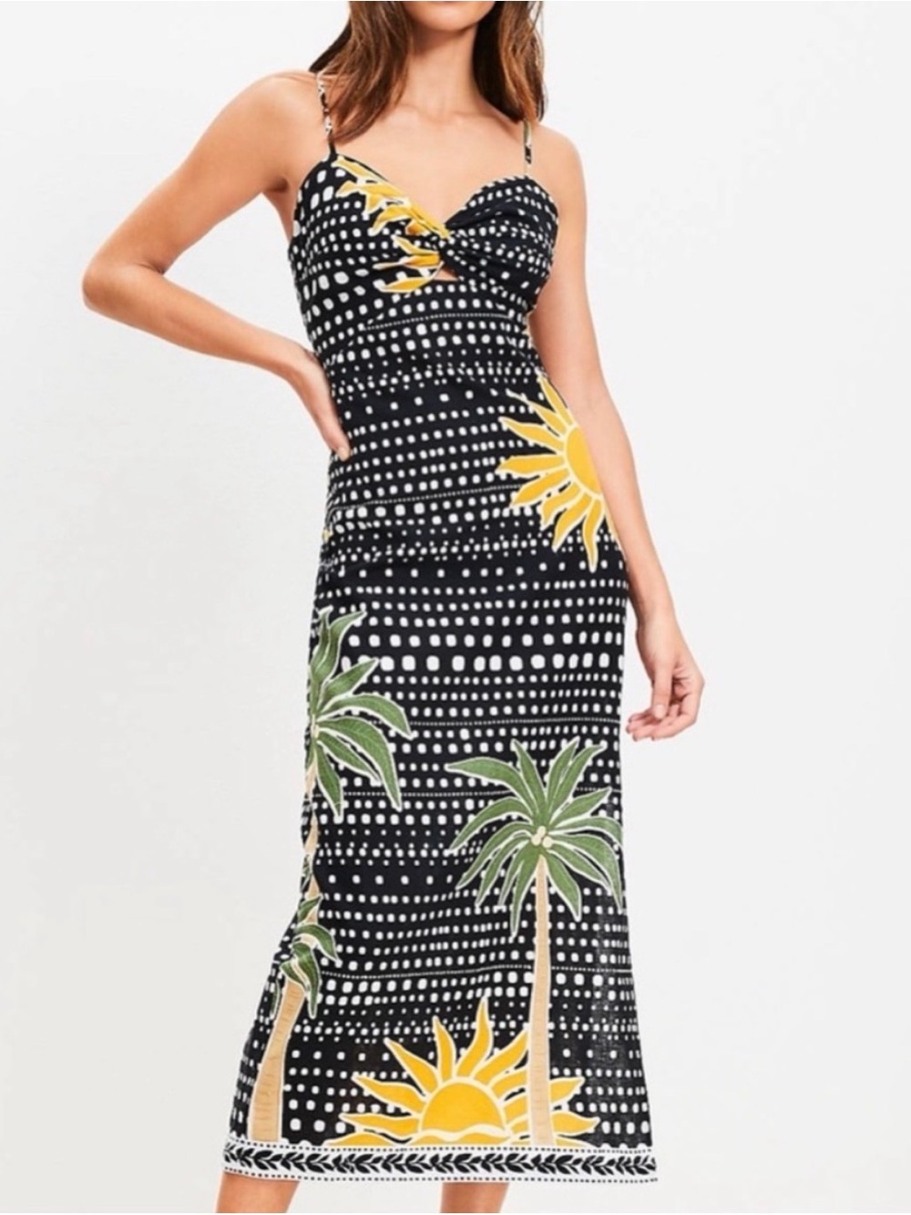 LOFT Beach Sun & Palm Print Linen Blend Maxi Sundress Size 6